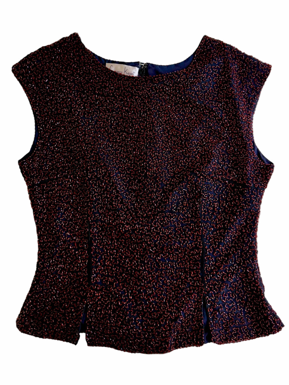 LAURENCE KAZAR Vintage Black Red Beaded Evening Wear Tank Cropped Silk Medium